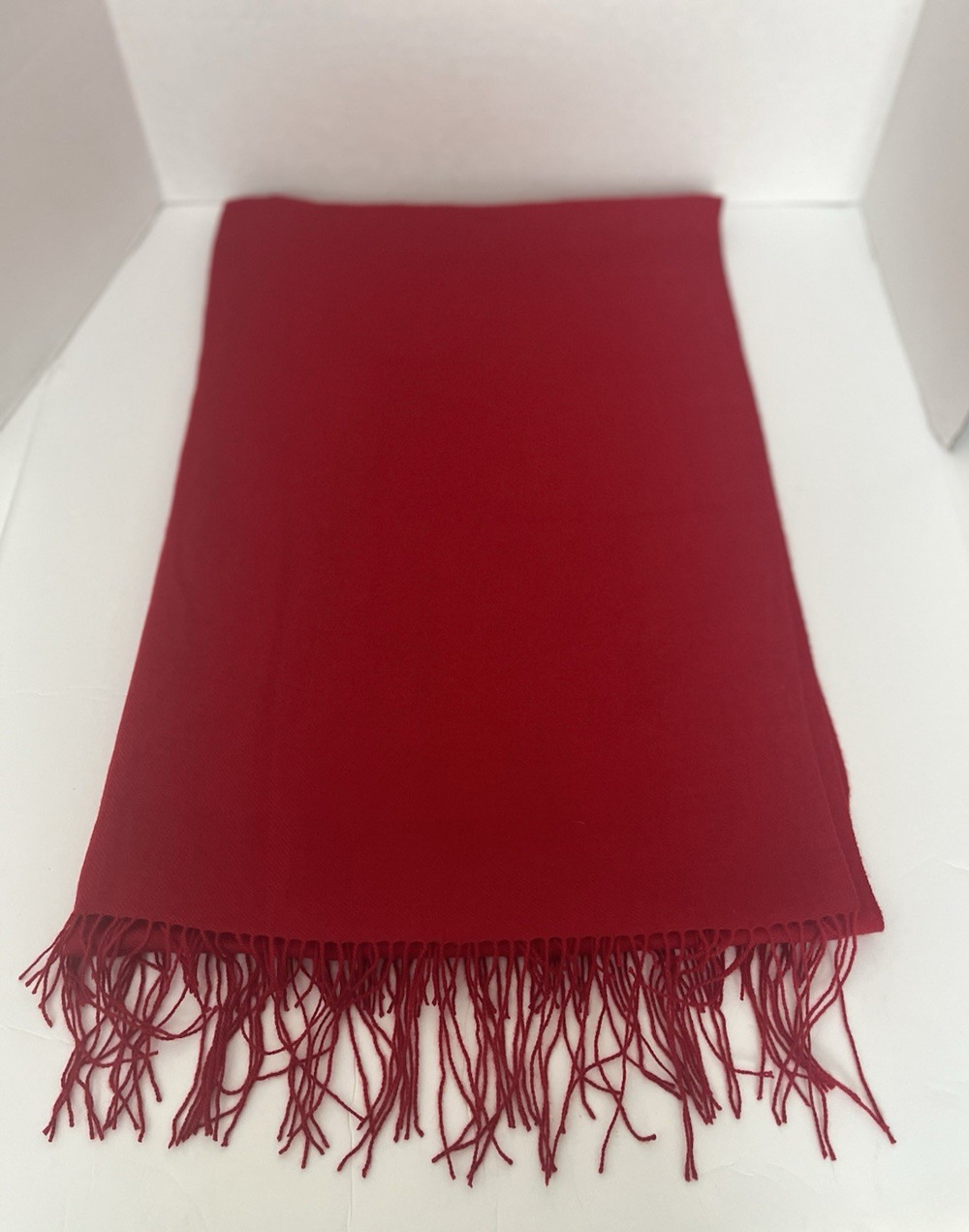 NORDSTROM RED 100% CASHMERE SCARF. LIGHT WEIGHT. 84" by 28" NOT INCLUDING FRINGE